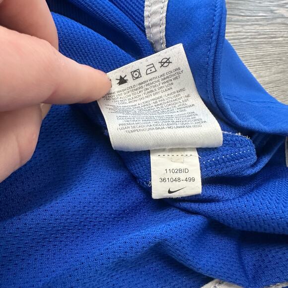 Nike Dri Fit Blue White Men Large 1/4 Zip Pullover Mini Swoosh Sporty Sweatshirt - Picture 9 of 10